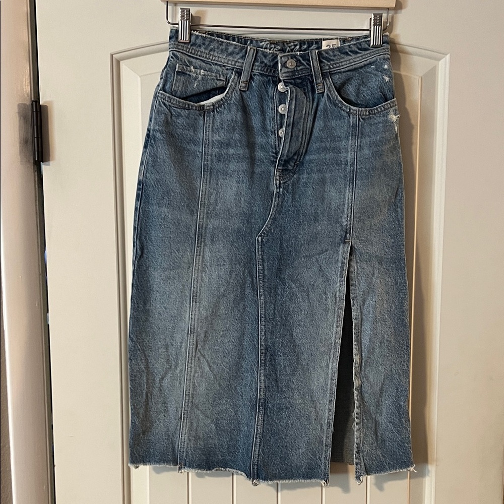 NWOT We the Free Mambo Light Wash Midi Skirt